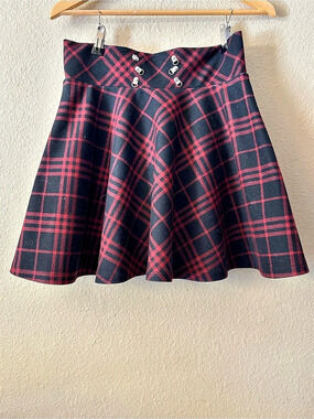Red Black Plaid Skort High Waist Corset Mini Skirt Goth Punk Alt 28" Waist
